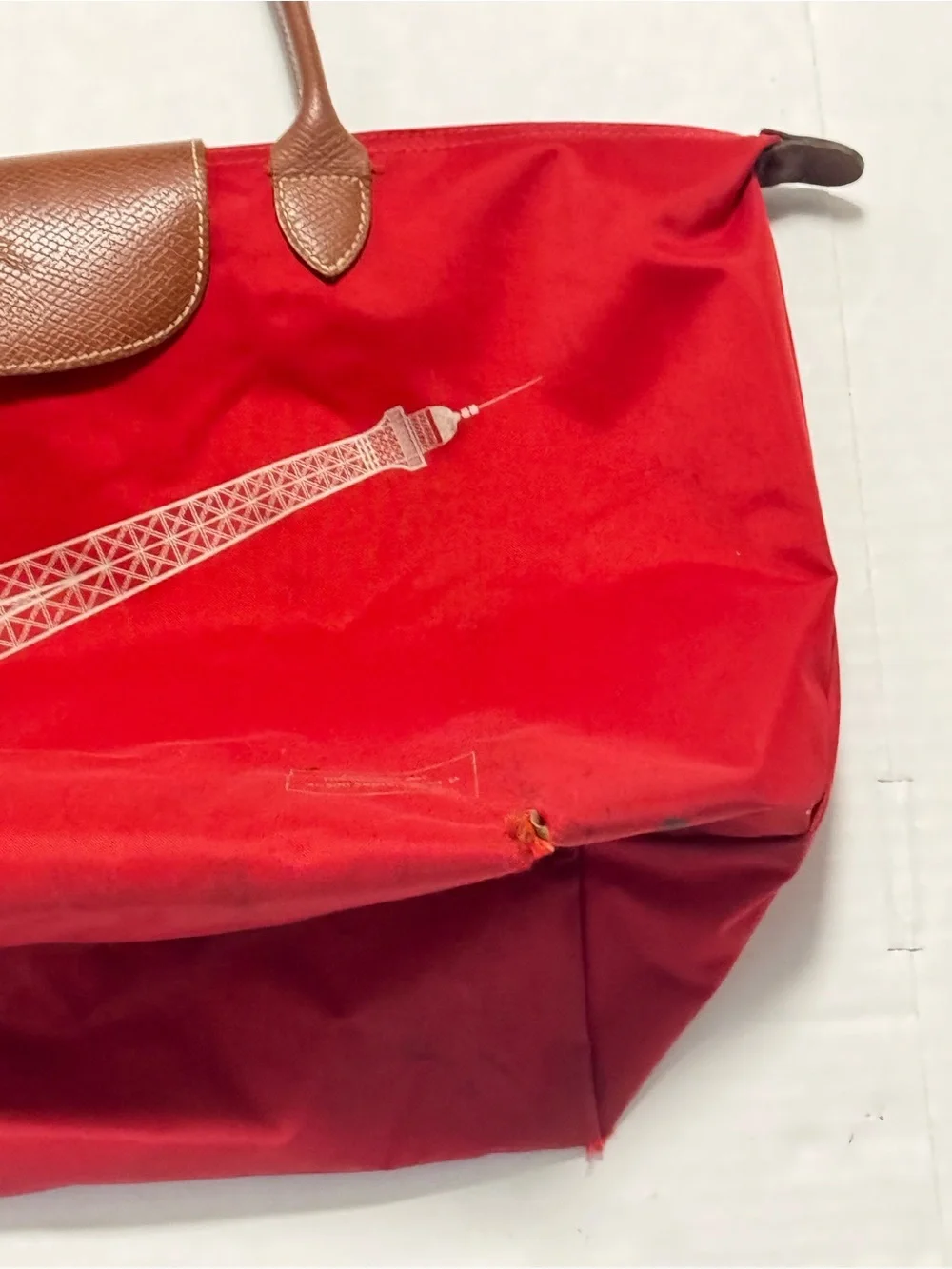Longchamp Le Pliage Eiffel Tower Red Nylon Tote Stylish Bag Casual Japan READ!